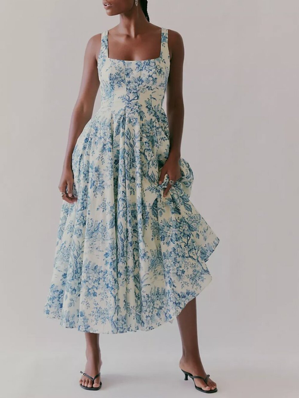 Selkie x Free People Orchard Midi Dress Blue Ivory Floral